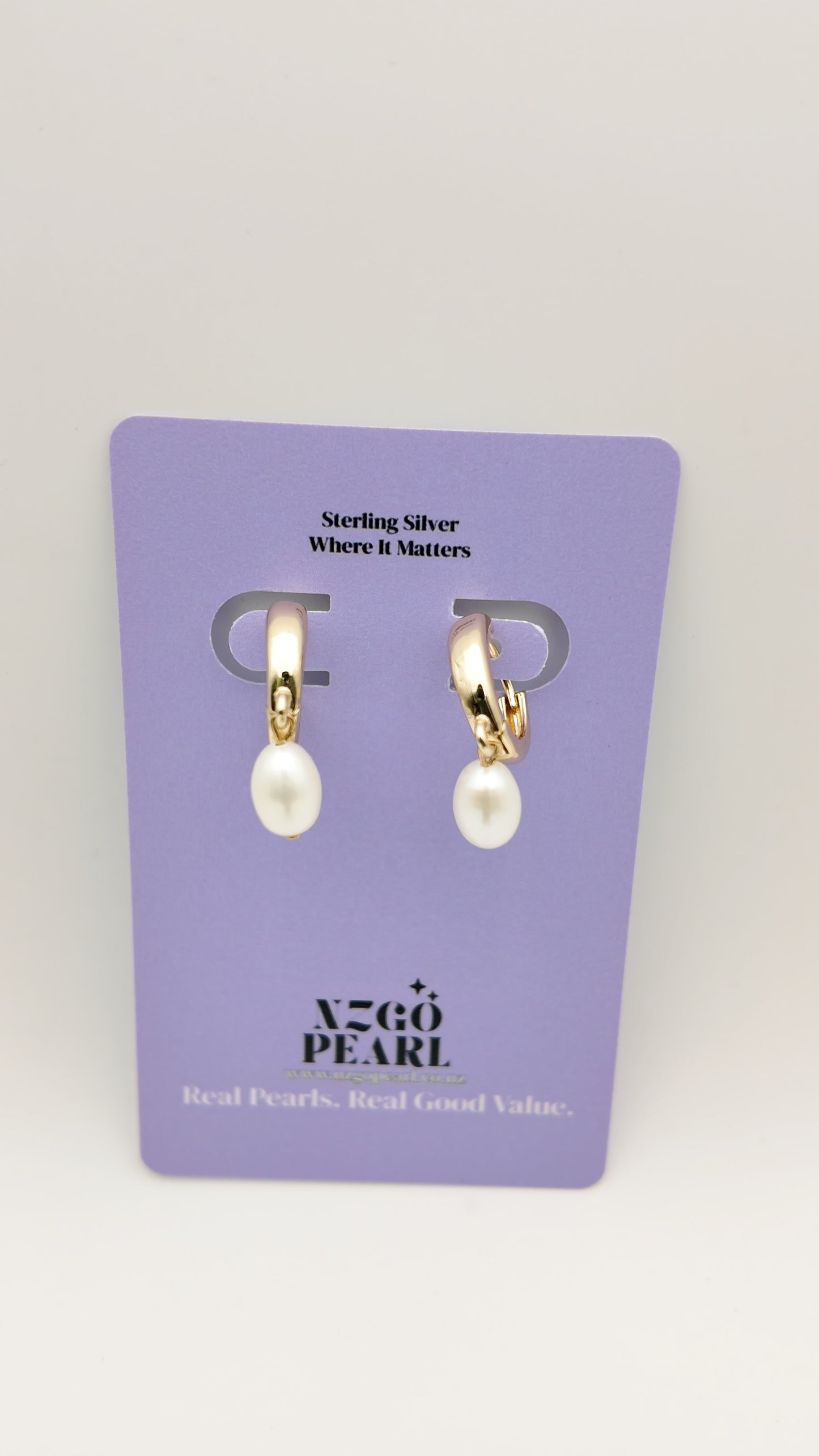 Mini Pearl Drop Huggies — Gold