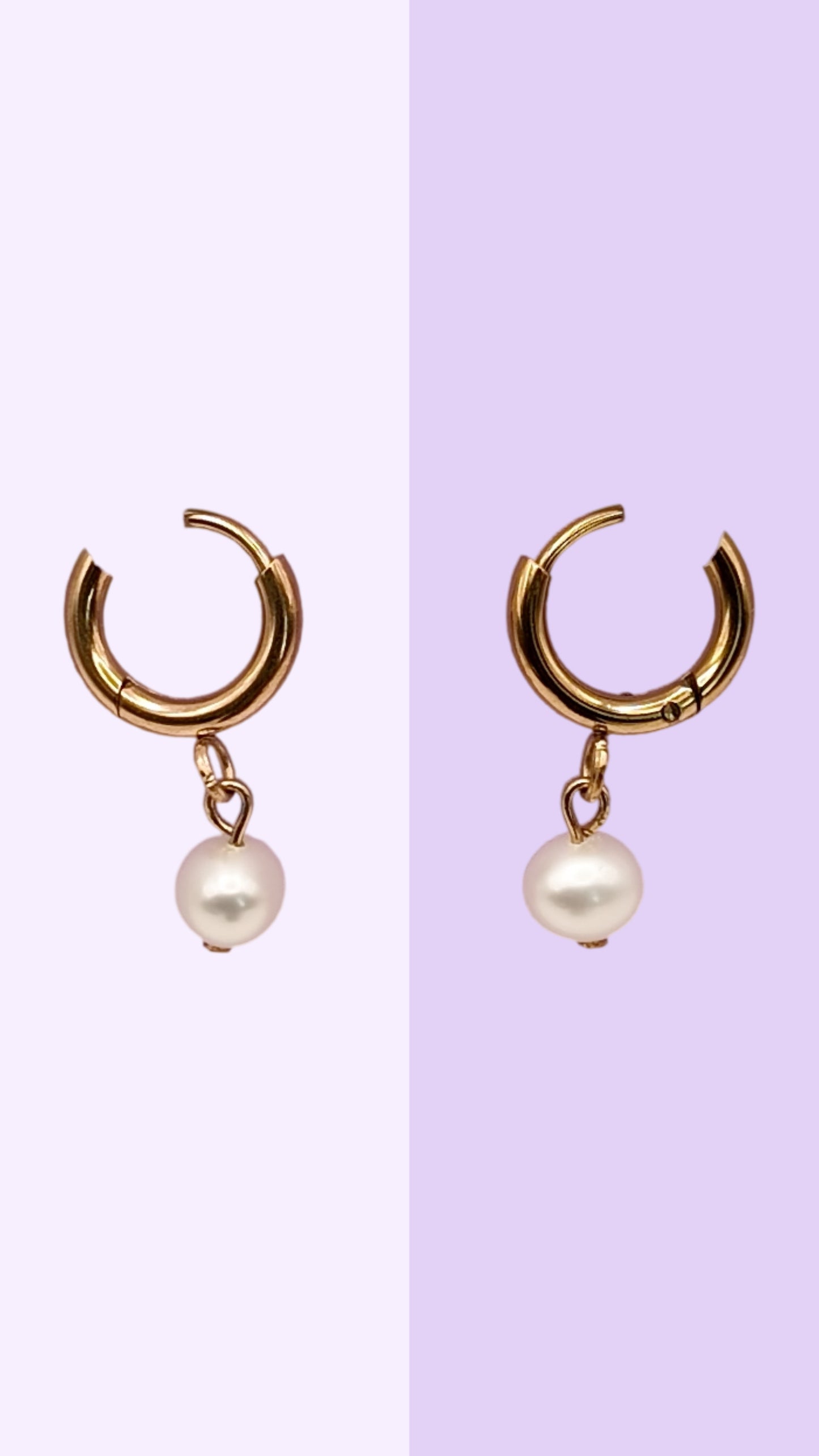 Stainless Steel Pearl Drop Huggie Earrings