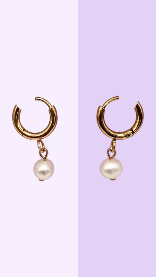 Stainless Steel Pearl Drop Huggie Earrings