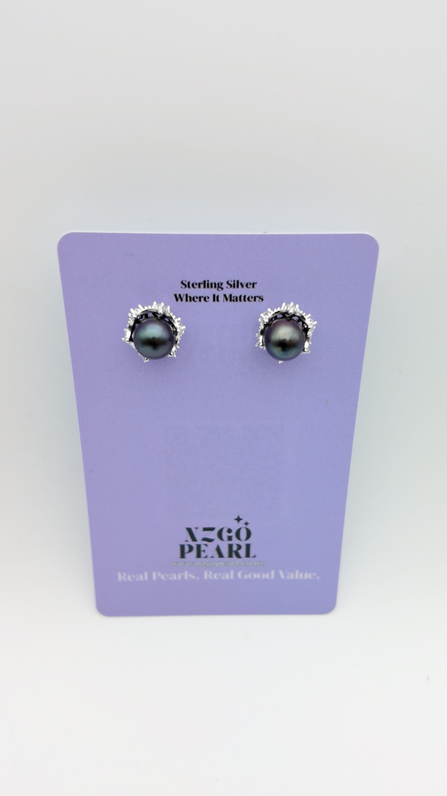 True Black Pearl Crown Studs