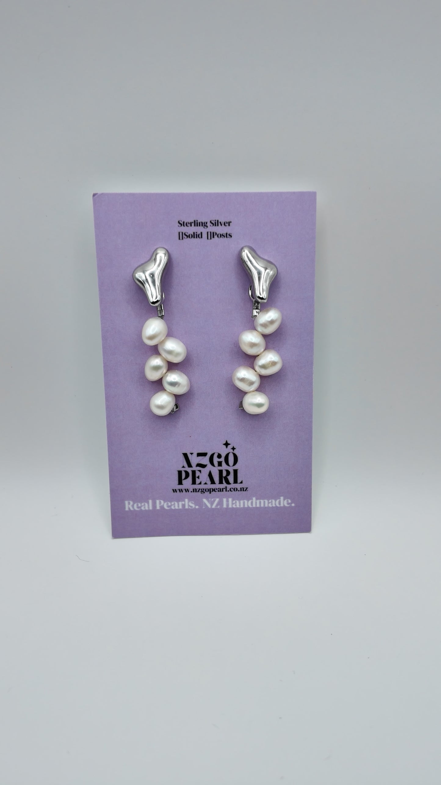 Organic Silver Pearl Curve Drop Earrings