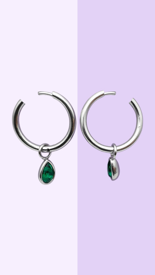 Emerald Glow Hoop Earrings (Gold & Silver)