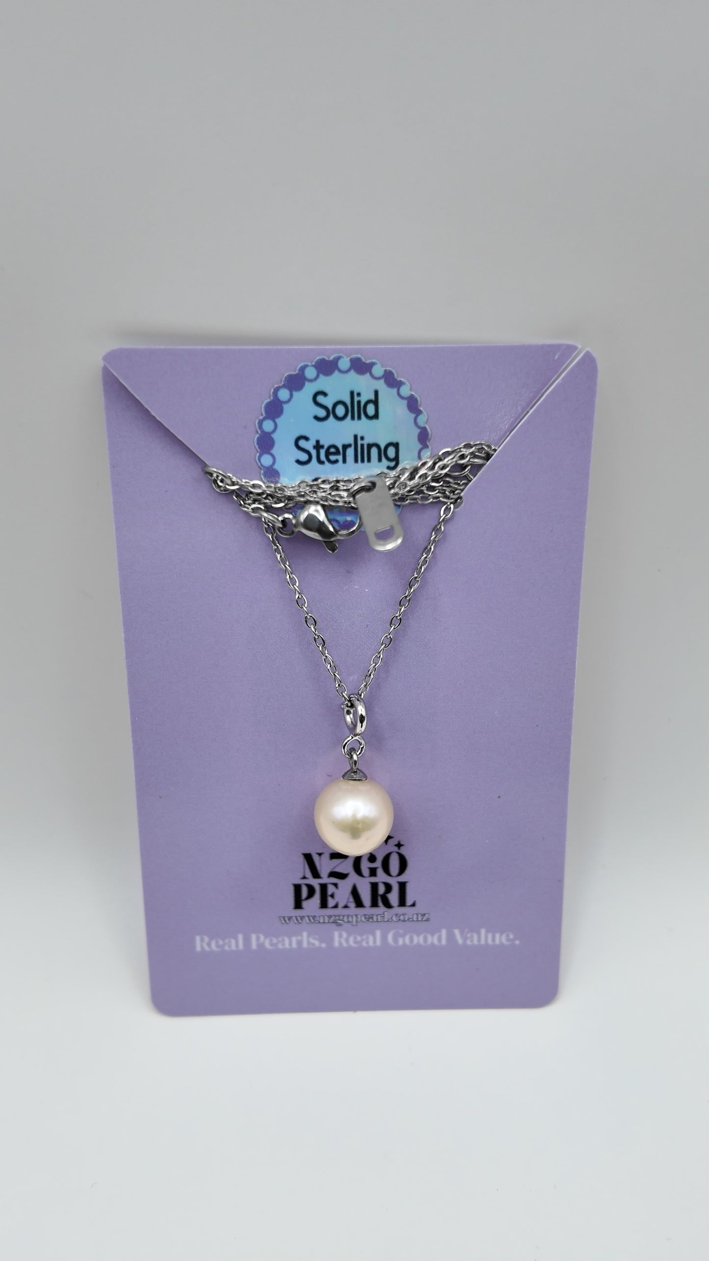 Classic Round Pearl Pendant Necklace (Solid Sterling Silver)