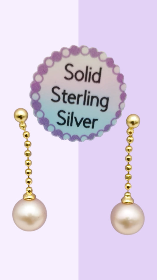 Gold Bead Pearl Drop Earrings