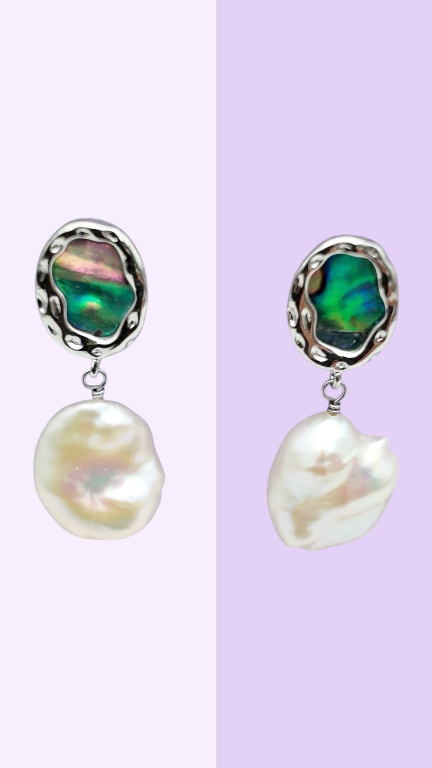 Pāua Shell & Baroque Pearl Drop Earrings
