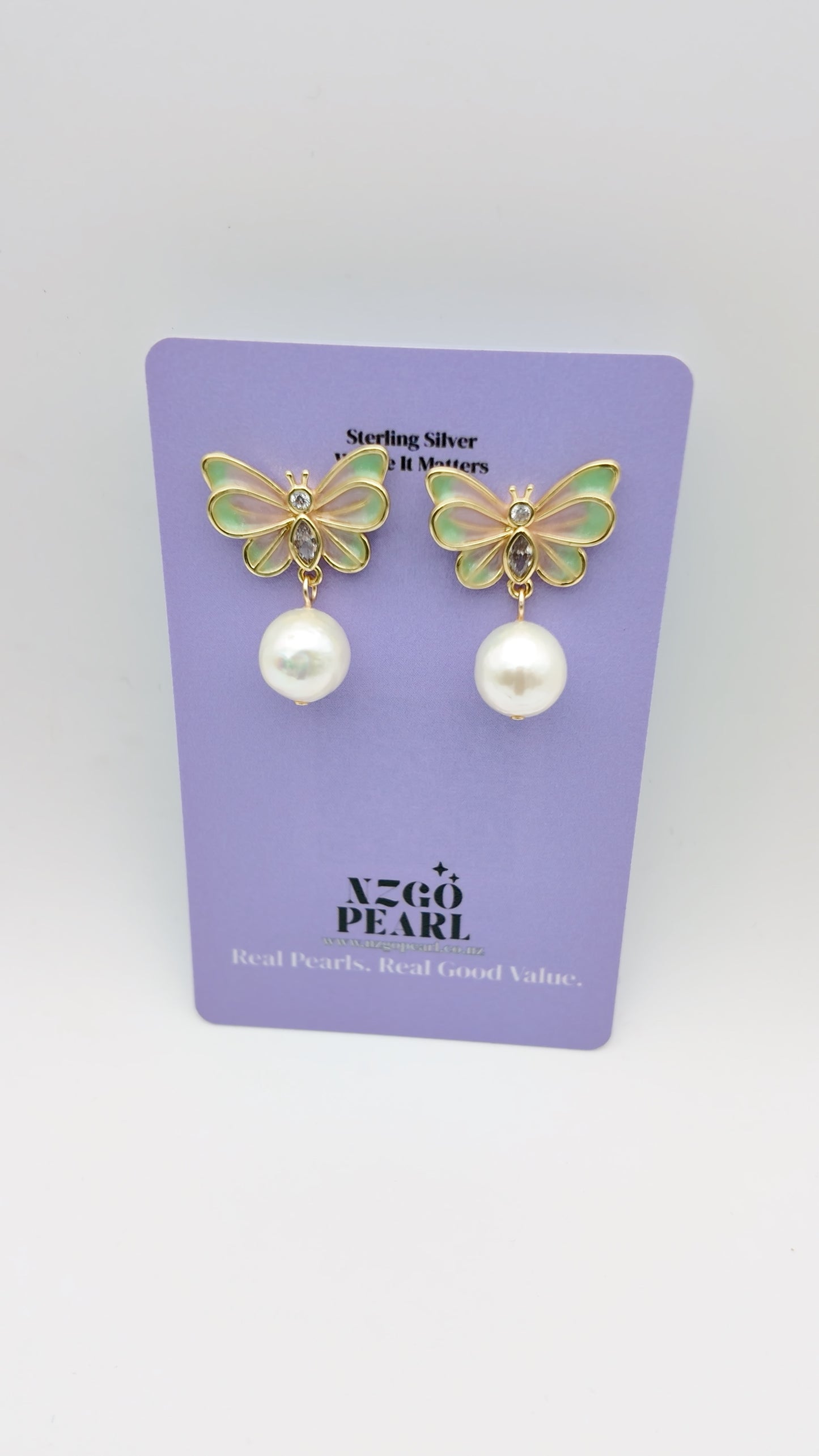 Enamel Butterfly Pearl Drop Earrings