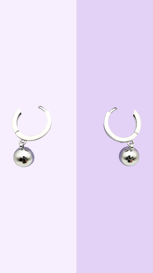 Silver Mini Hoop with Dangling Ball Charm