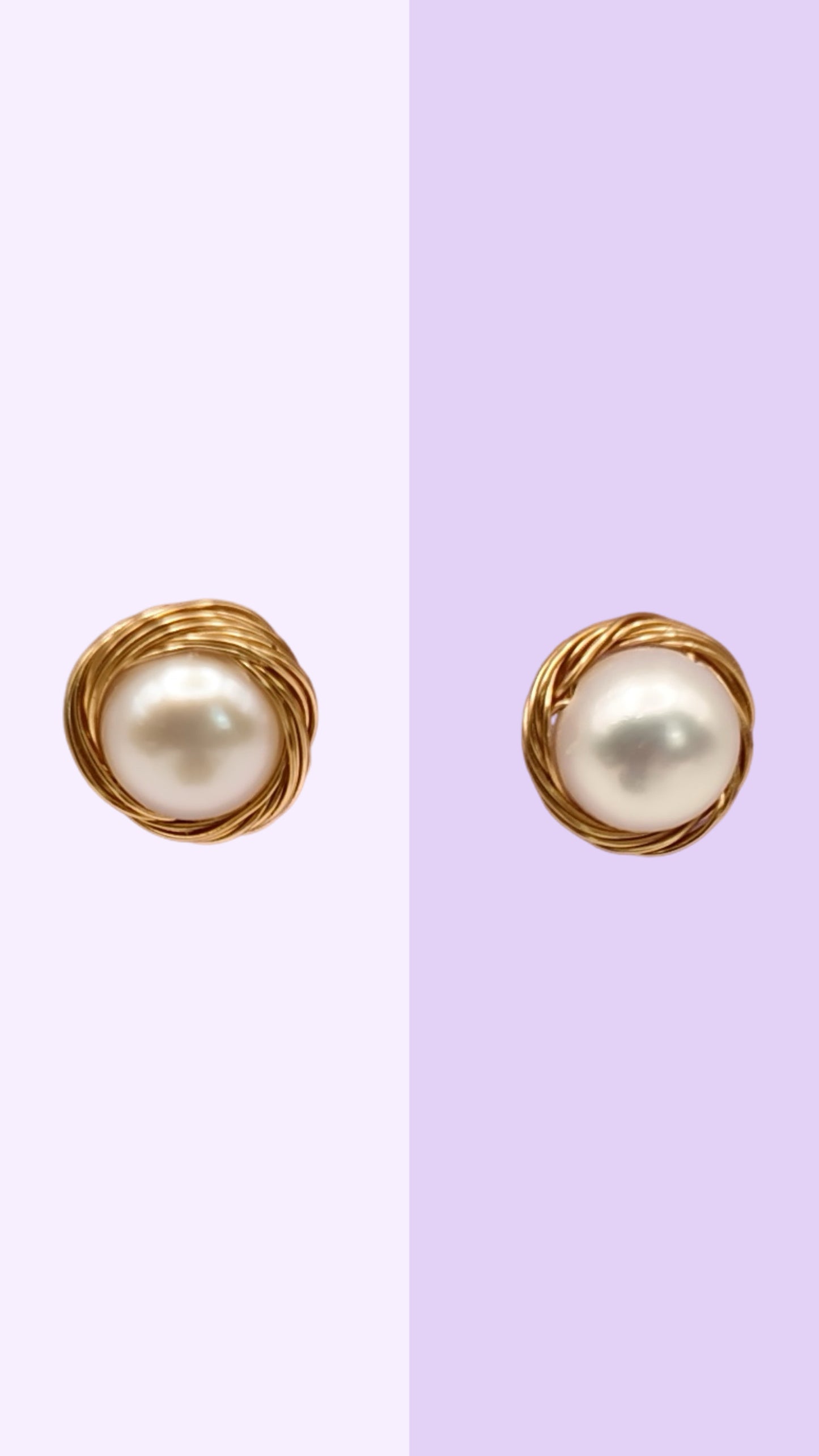 Twisted Gold Frame Pearl Stud Earrings