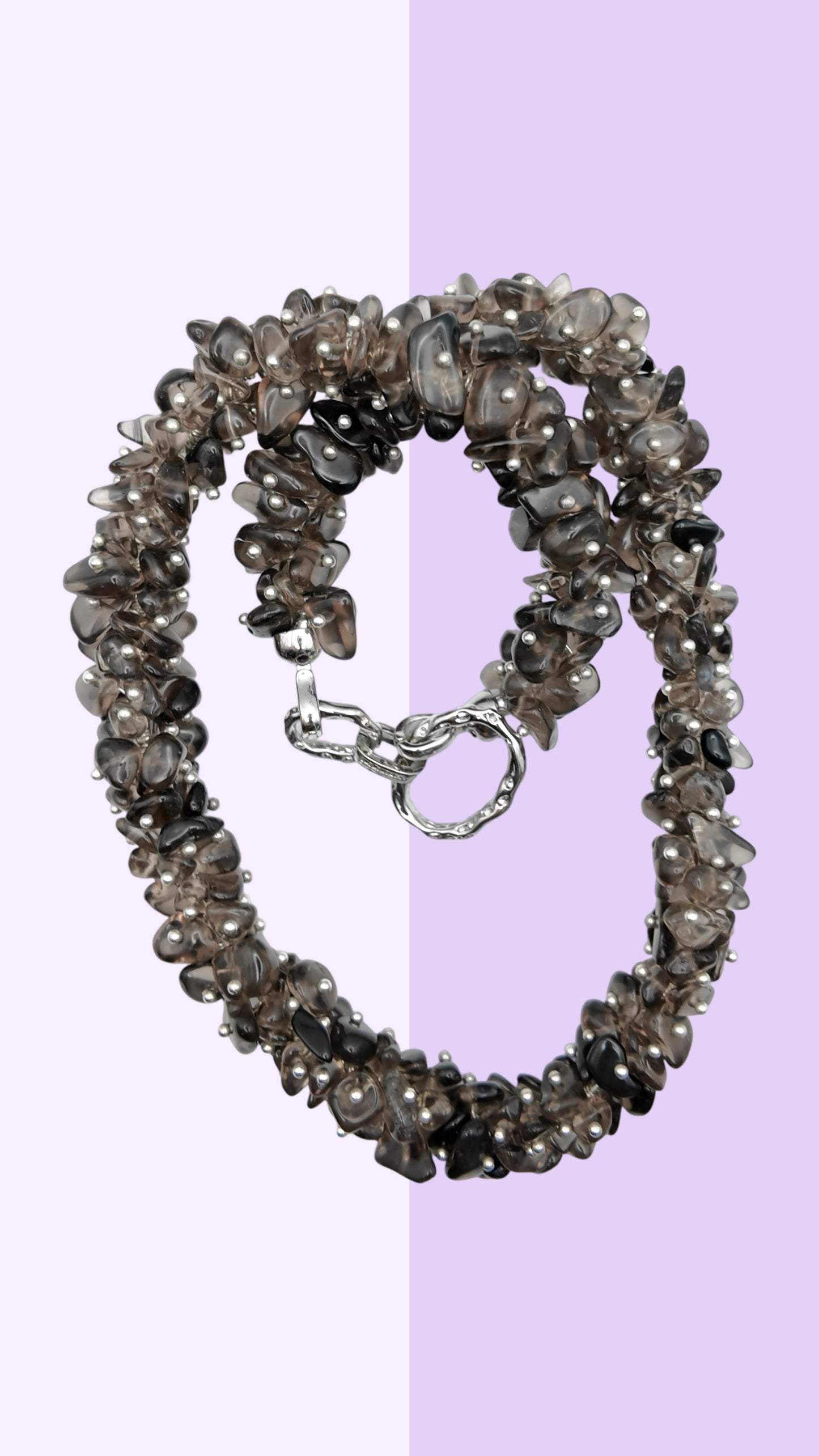Smoky Quartz Necklace with Silver Bead Accents