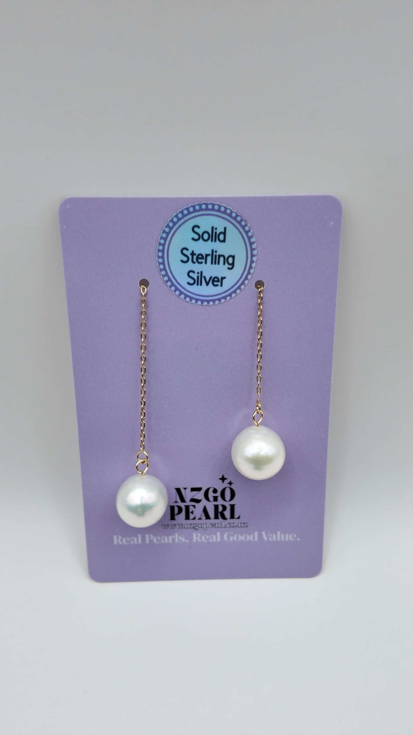 Fine Chain Pearl Drop Earrings – Solid Sterling Silver