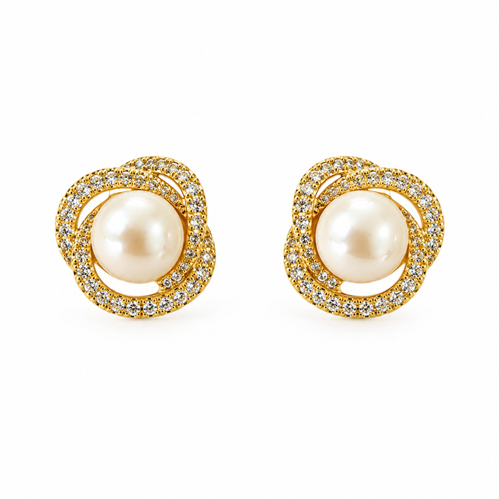 Real Pearl Orbit Halo Stud Earrings