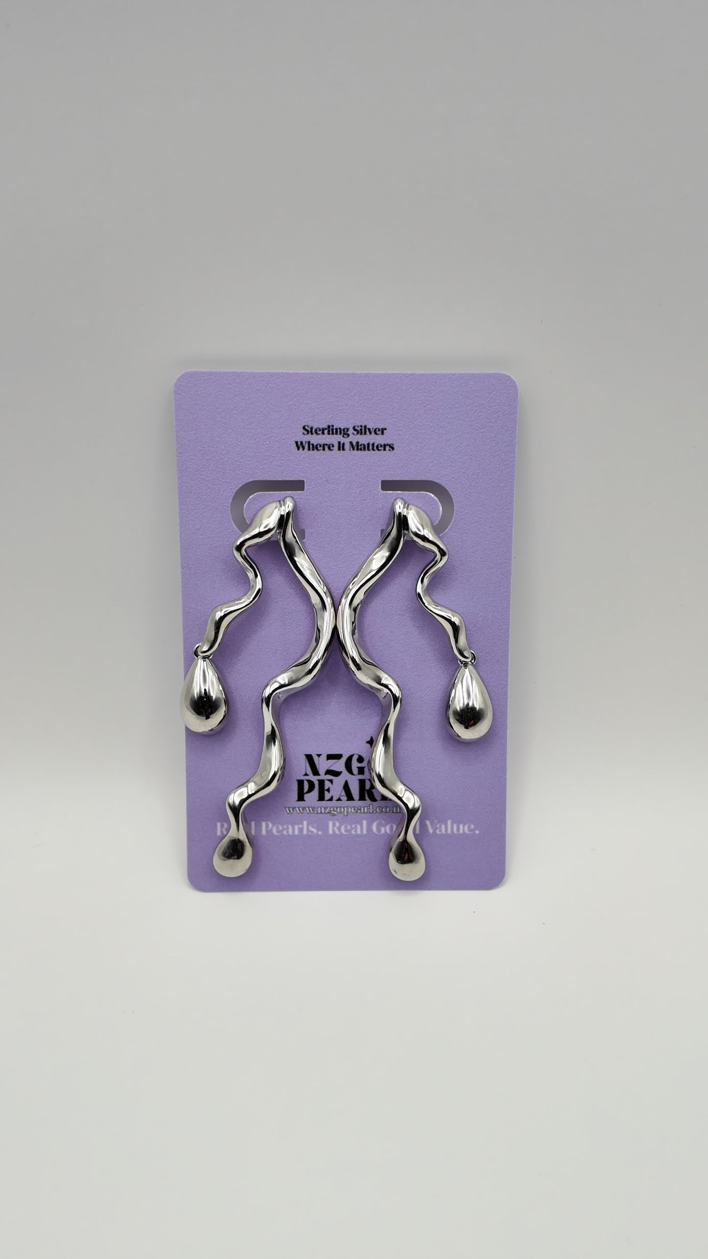 Fluid Wave Silver Drop Earrings