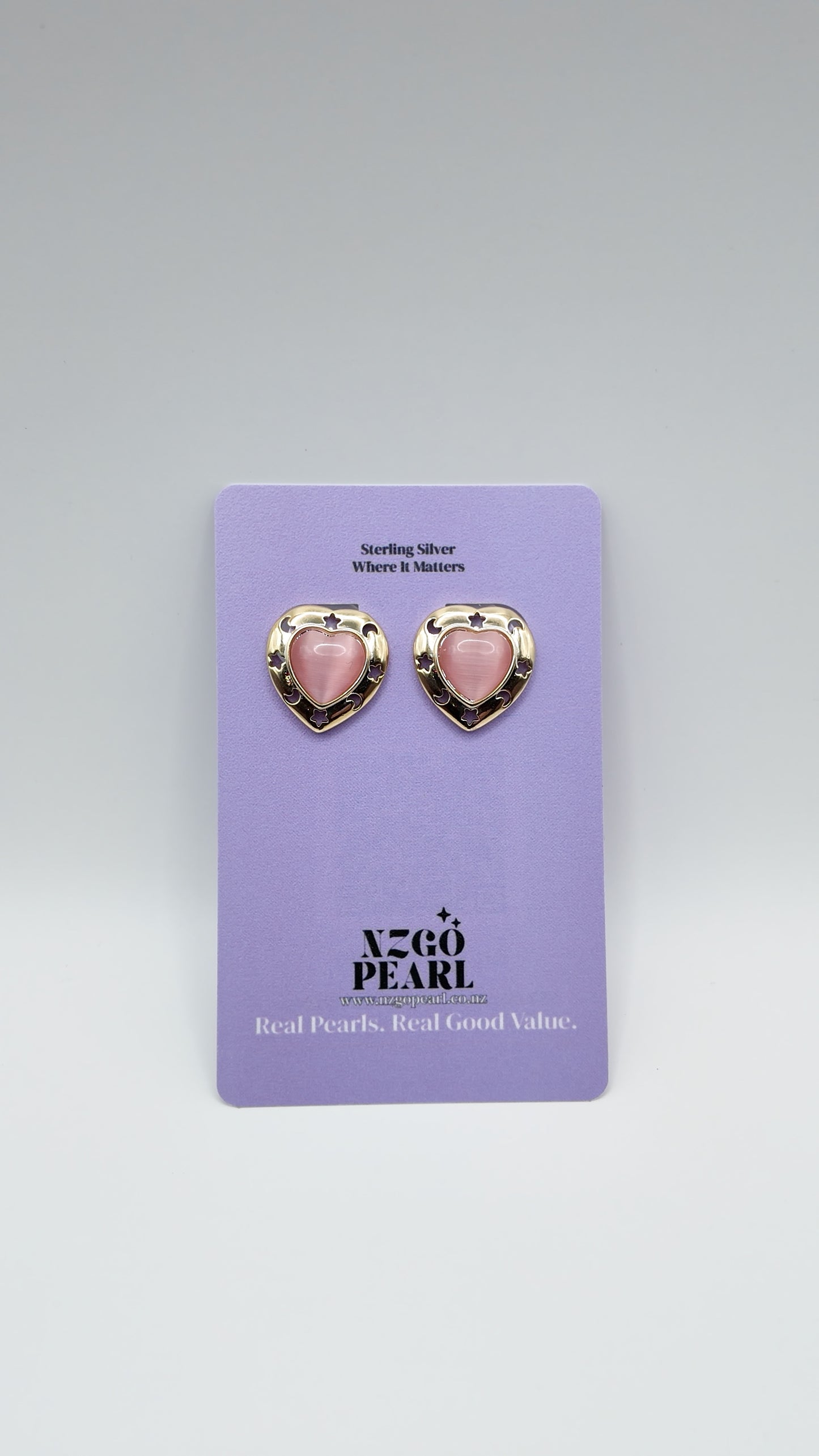 Pink Heart Star & Moon Stud Earrings