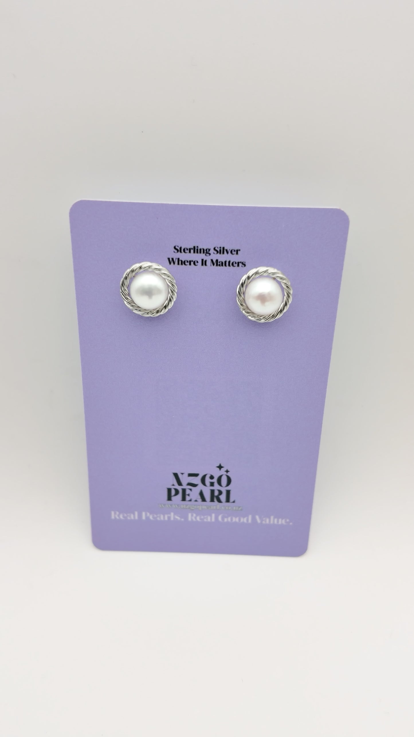 Silver Rope Pearl Studs