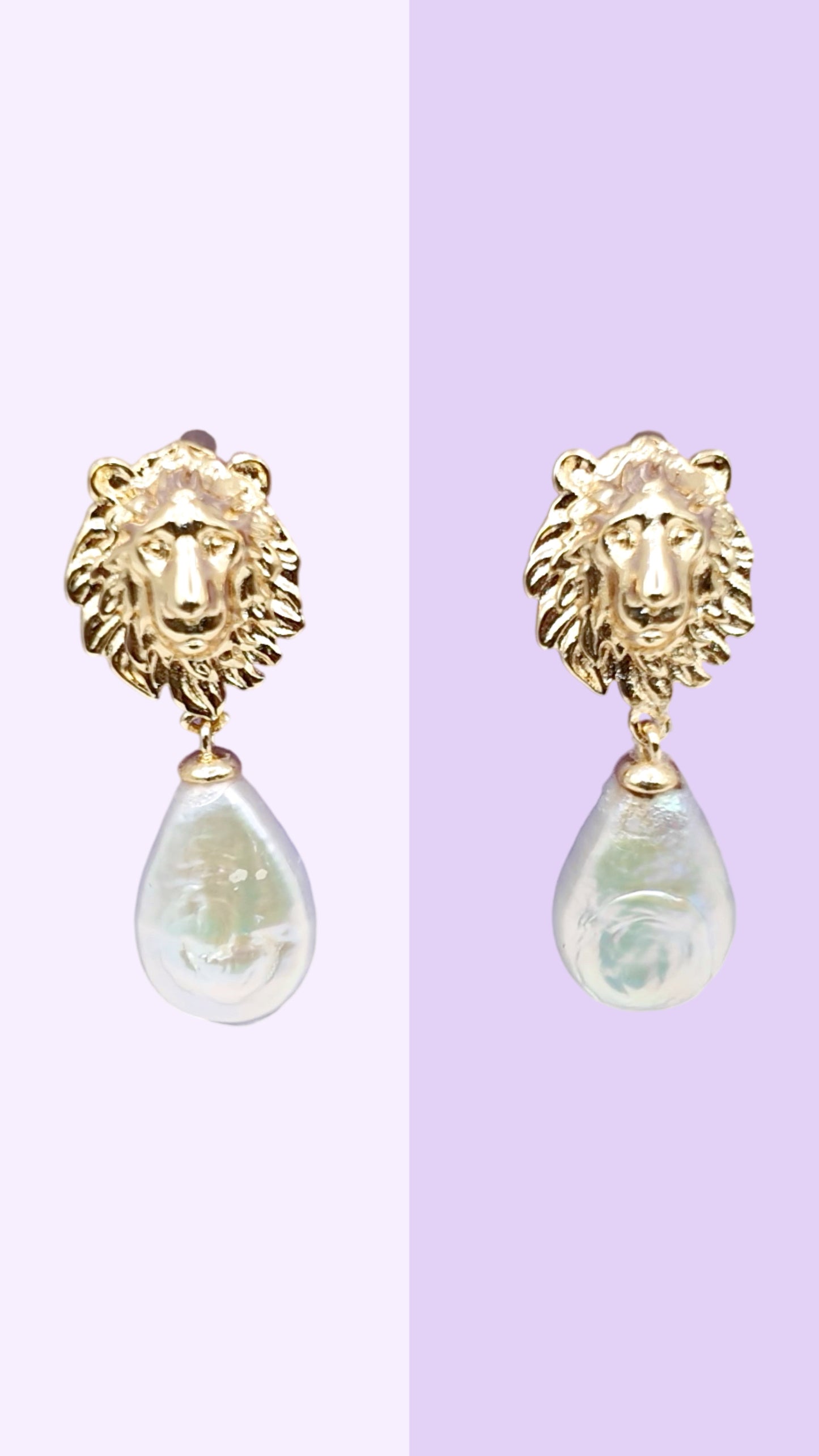 Lion Head Pearl Drop Earrings