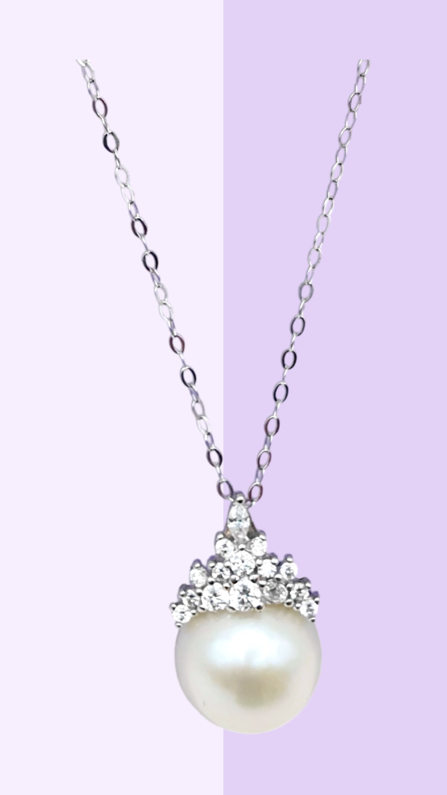 Crowned Pearl Pendant Necklace (Solid Sterling Silver)