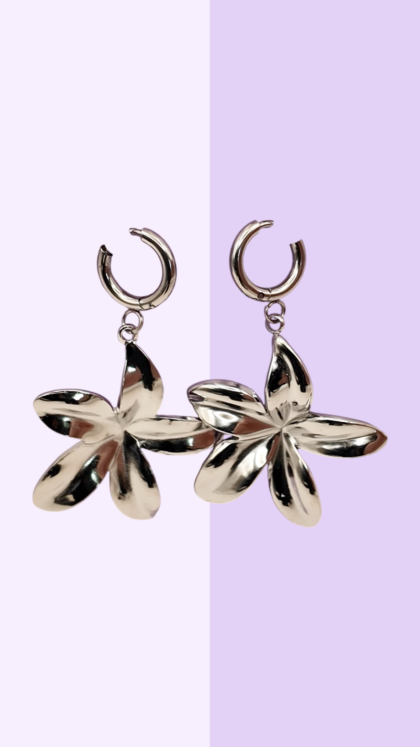 Polished Floral Hoop Drop Earrings (Silver)