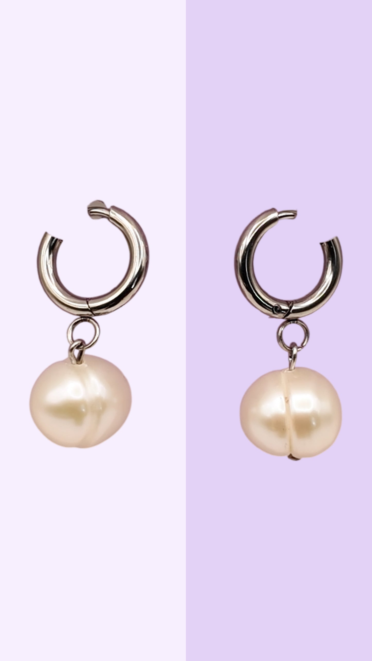 Stainless Steel Baroque Pearl Drop Huggie Earrings