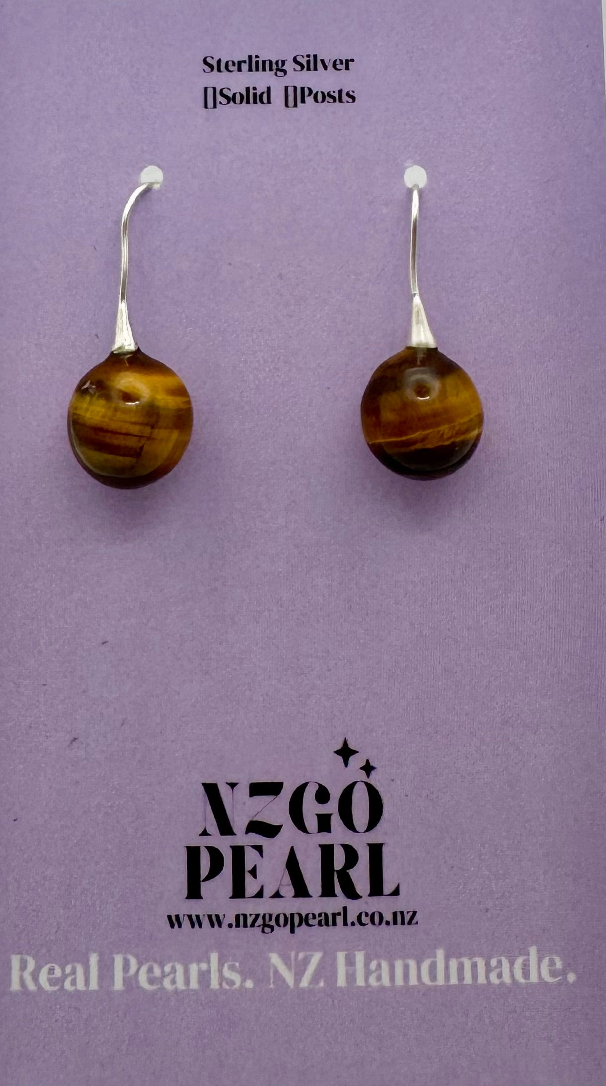 Tiger’s Eye Sterling Silver Hook Earrings 8.5mm