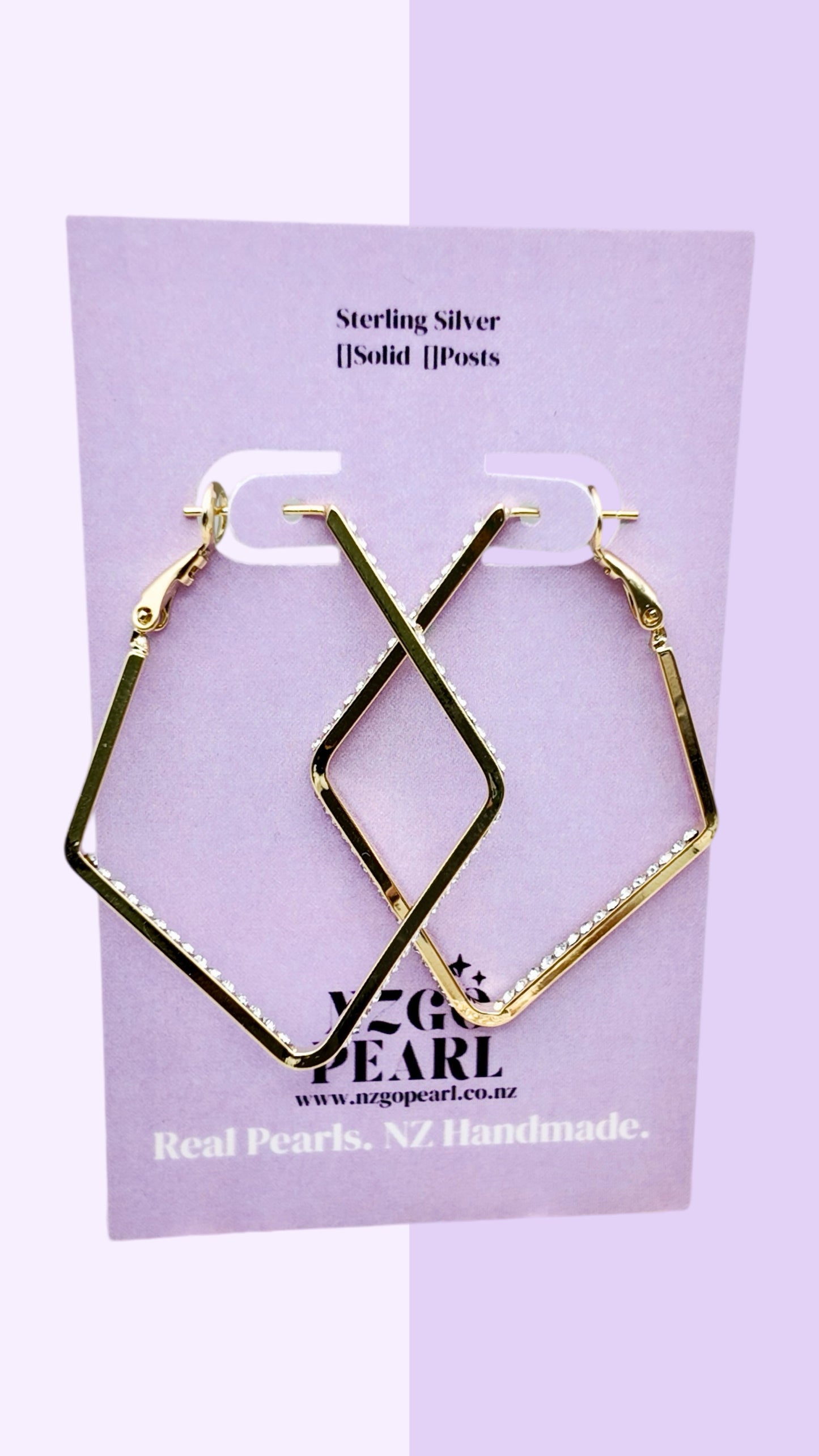 Sparkly Diamond-Shaped Gold Hoops