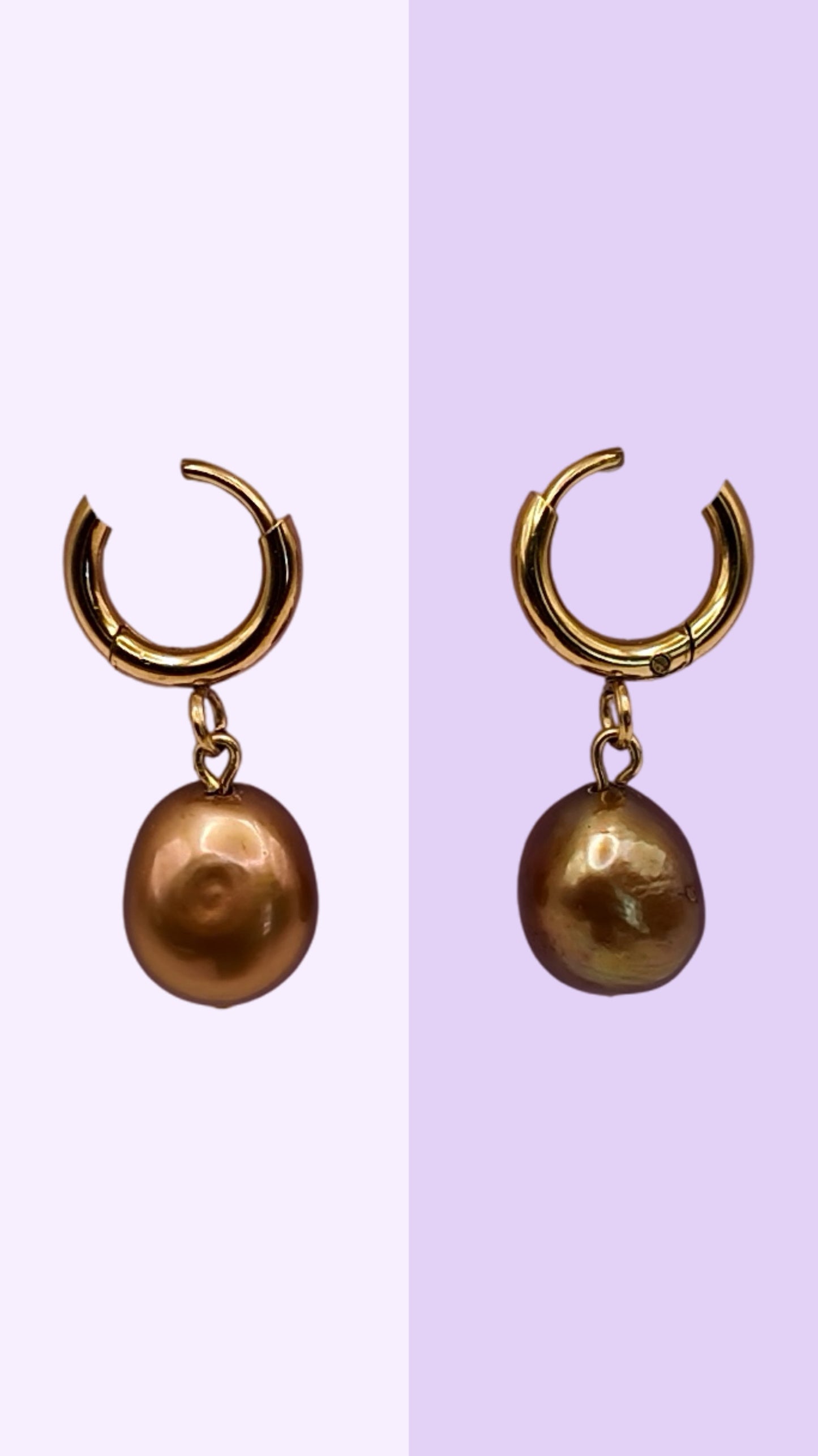 Golden Chocolate Baroque Pearl Hoop Earrings