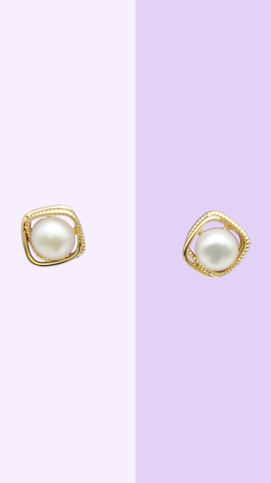 Framed Elegance Pearl Stud Earrings (Gold or Silver)