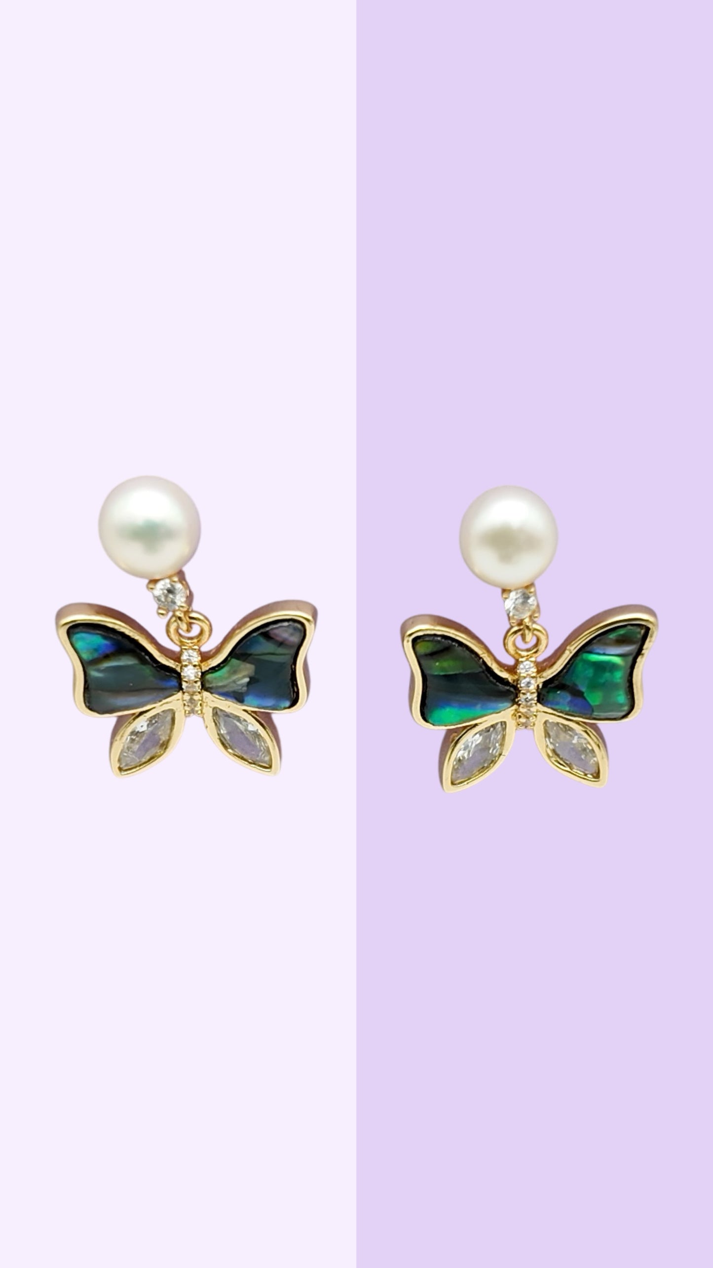 Paua Shell Butterfly Pearl Earrings