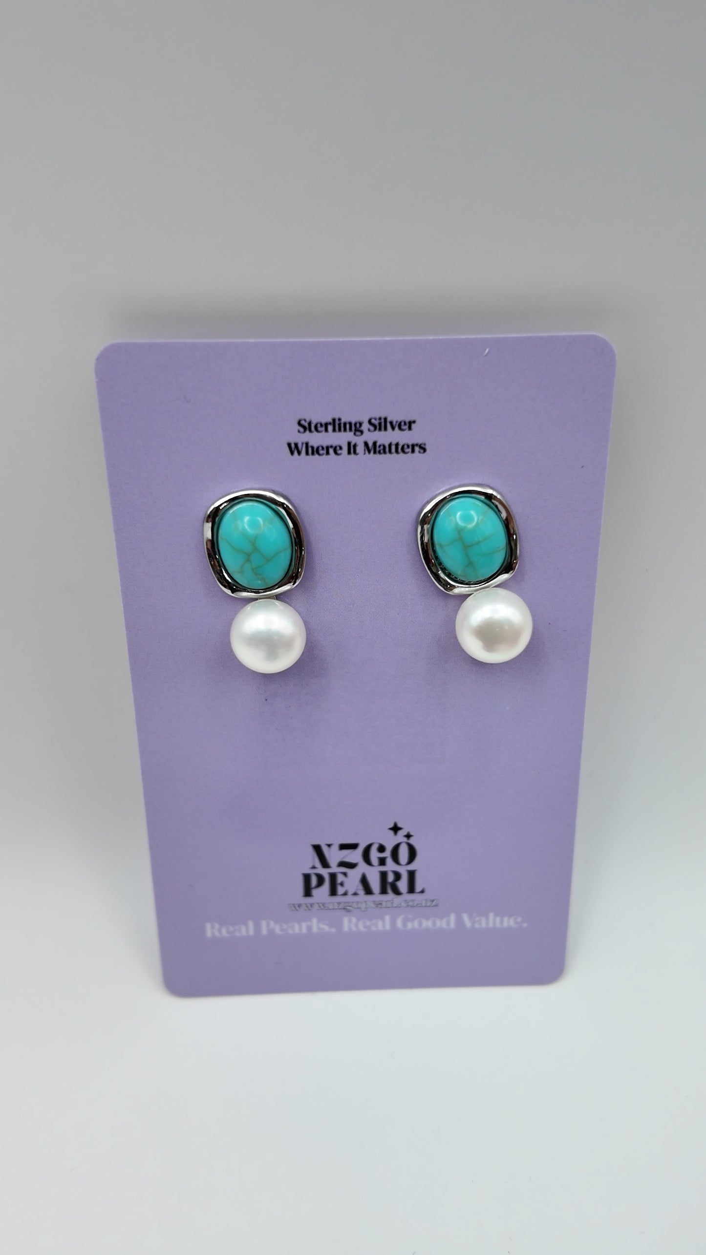 Turquoise & Pearl Stud Earrings