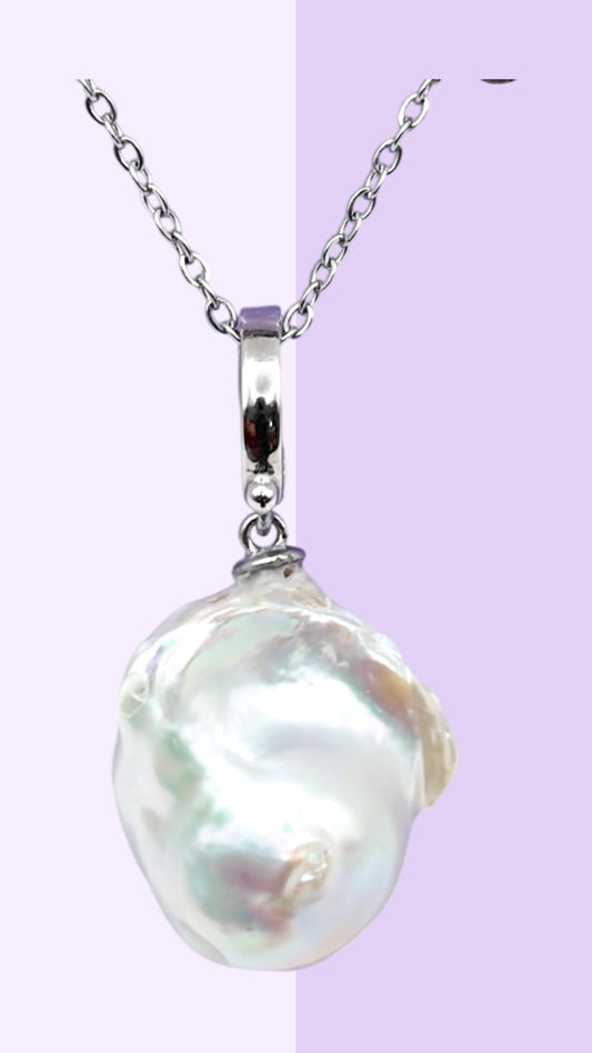Organic Baroque Pearl Pendant Necklace (Solid Sterling Silver)