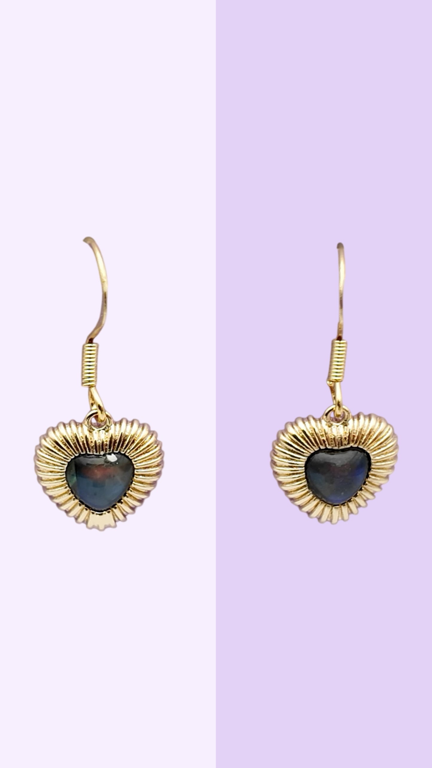 Paua Shell Heart Drop Earrings - Gold