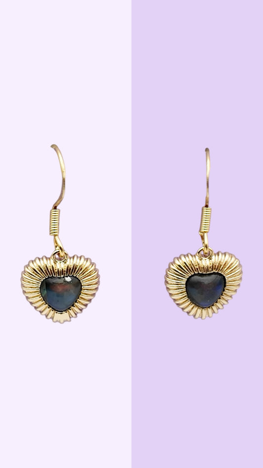 Paua Shell Heart Drop Earrings - Gold