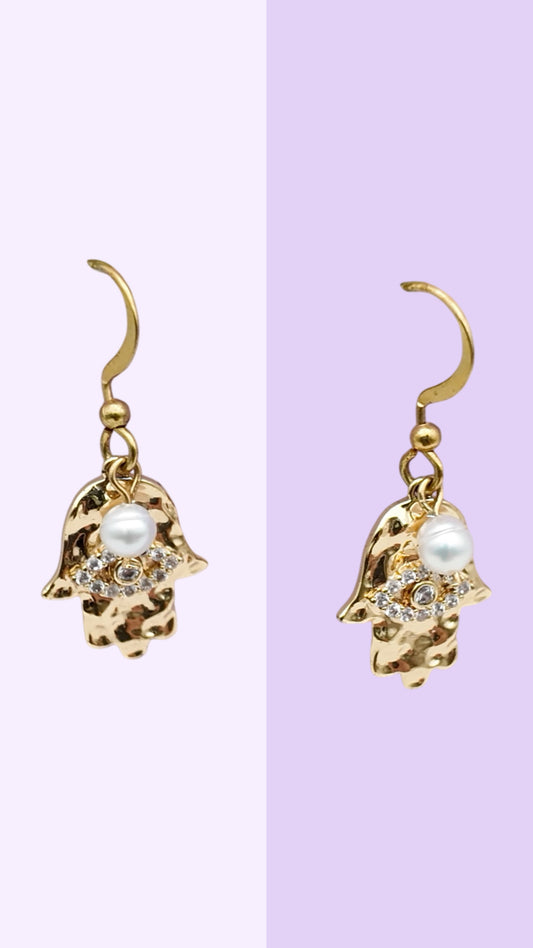 Hamsa Pearl Charm Earrings