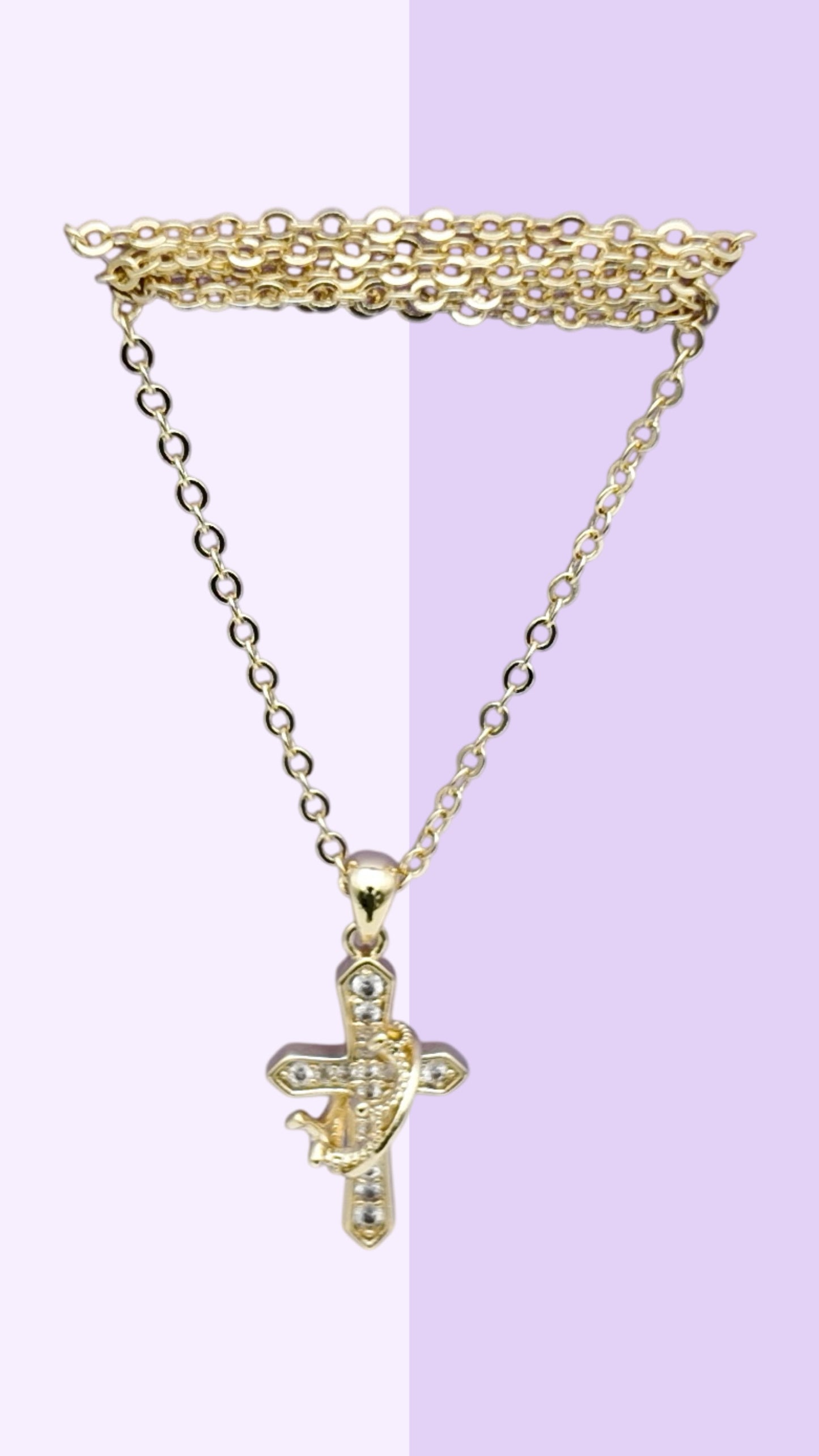 Crystal Cross Pendant Necklace – Gold