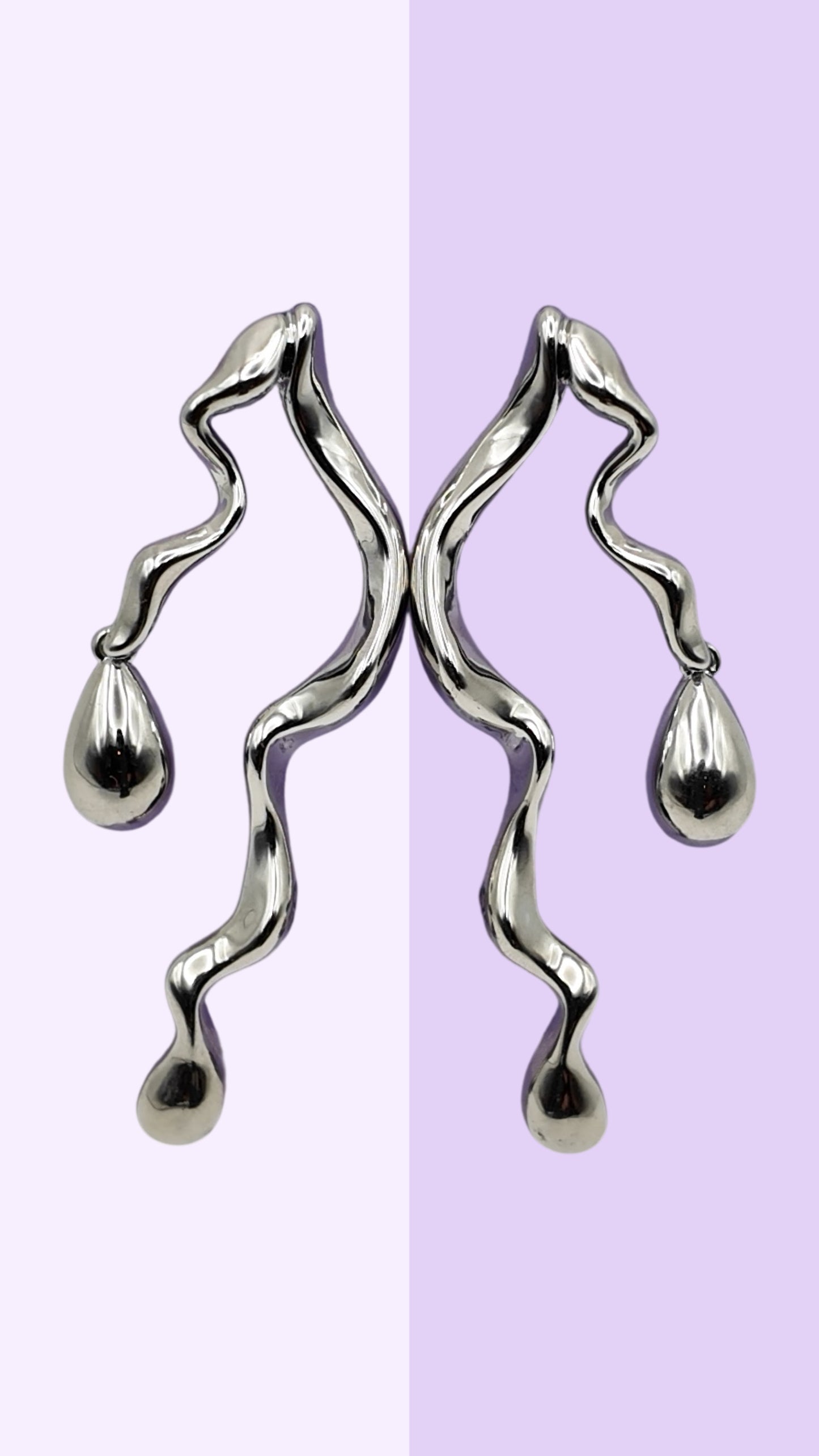Fluid Wave Silver Drop Earrings