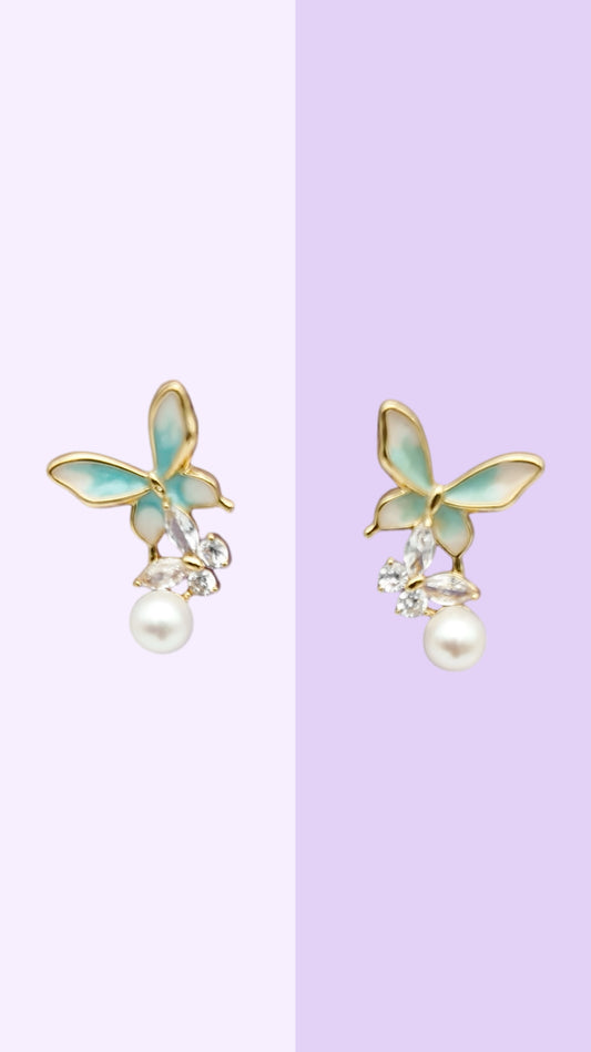 Butterfly Pearl Stud Earrings