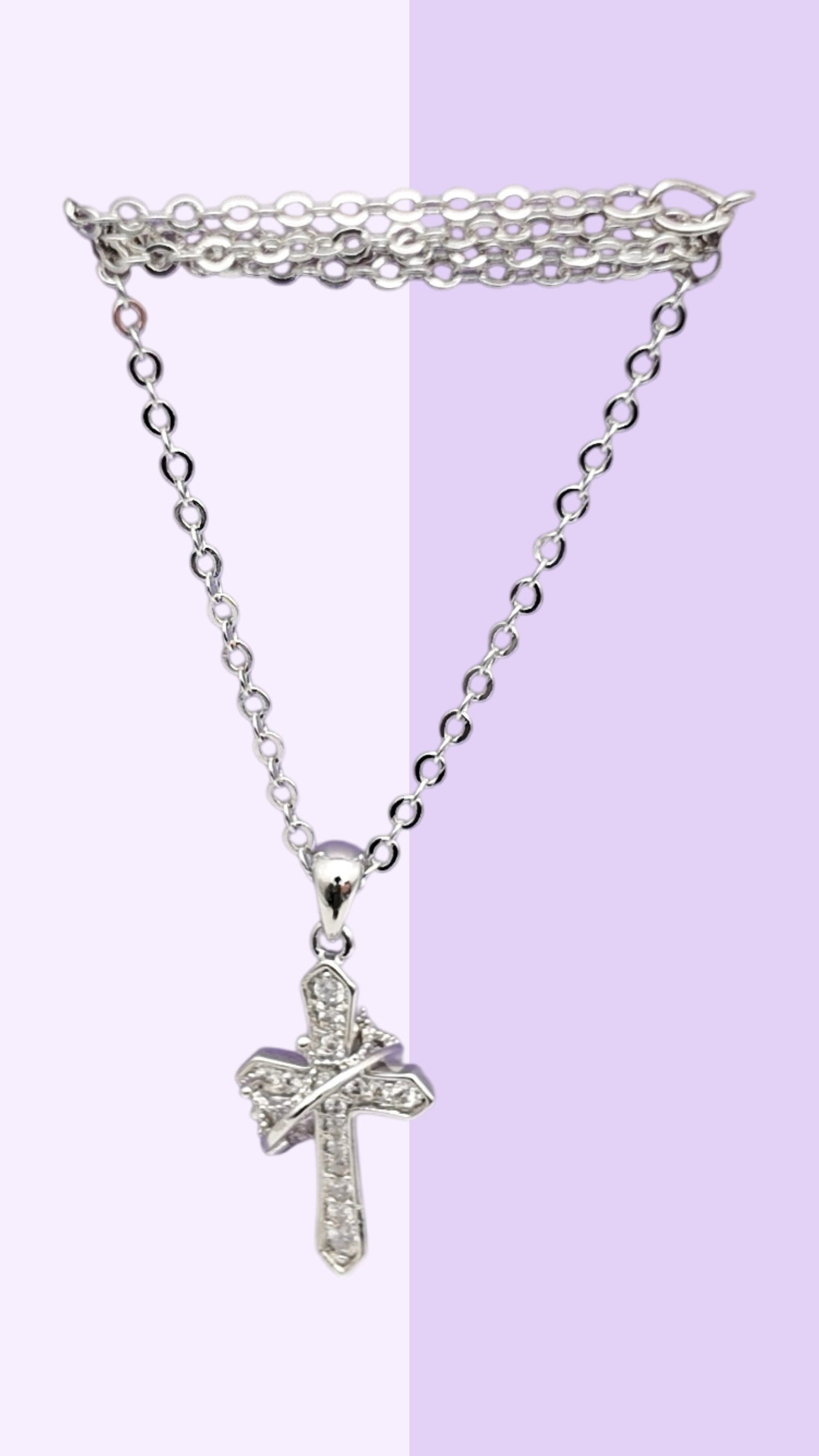 Crystal Cross Pendant Necklace – Silver