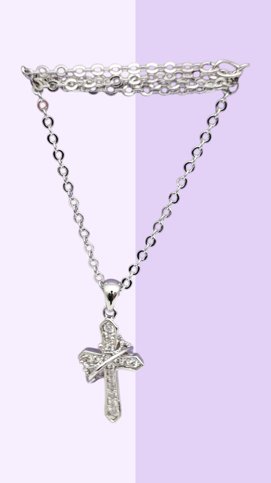 Crystal Cross Pendant Necklace – Silver