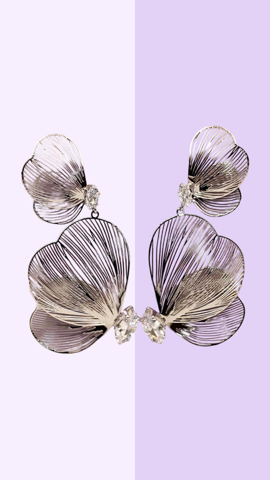 Layered Petal Drop Earrings with Crystal Accent