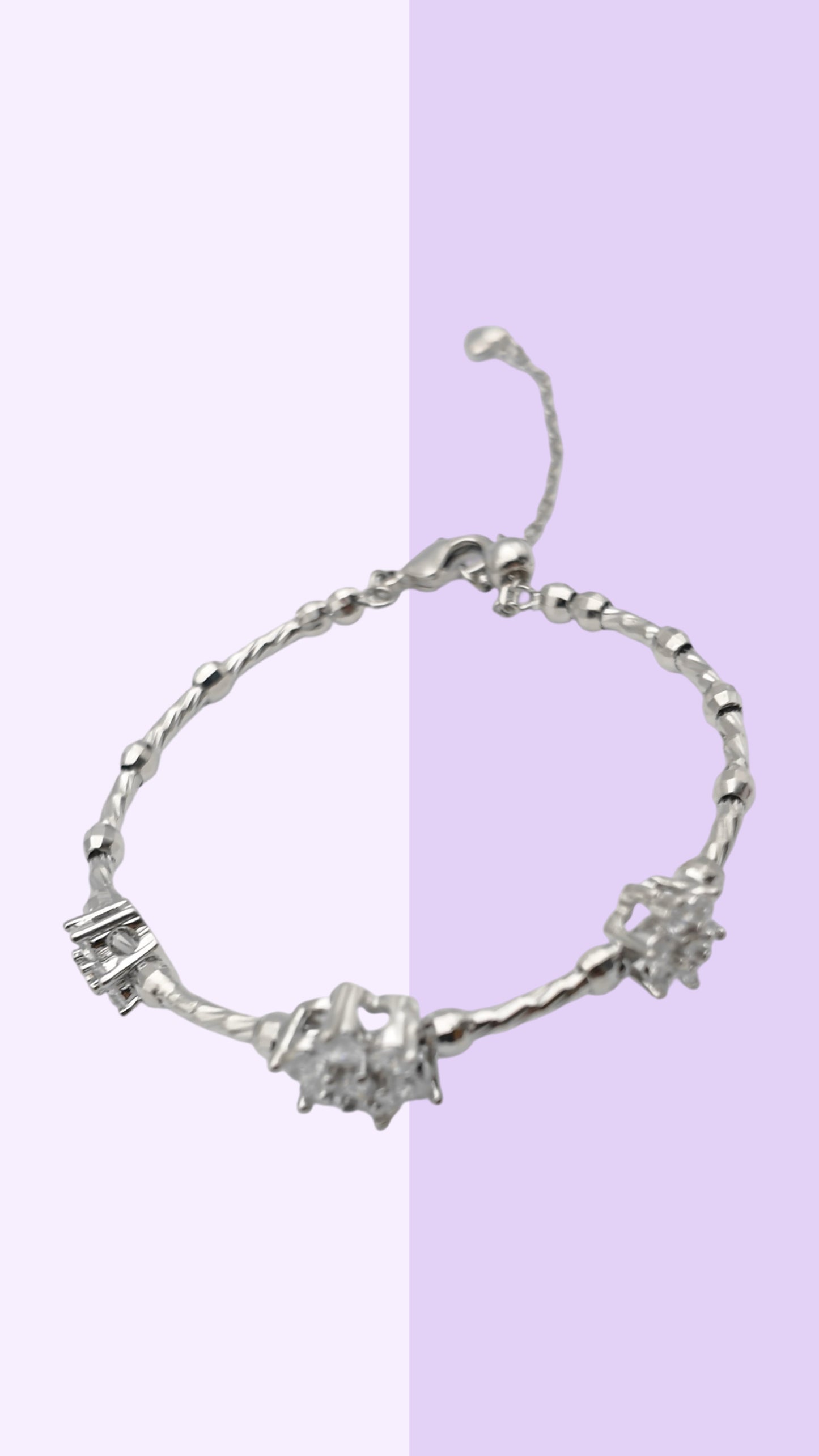 Adjustable CZ Beaded Bracelet - Silver