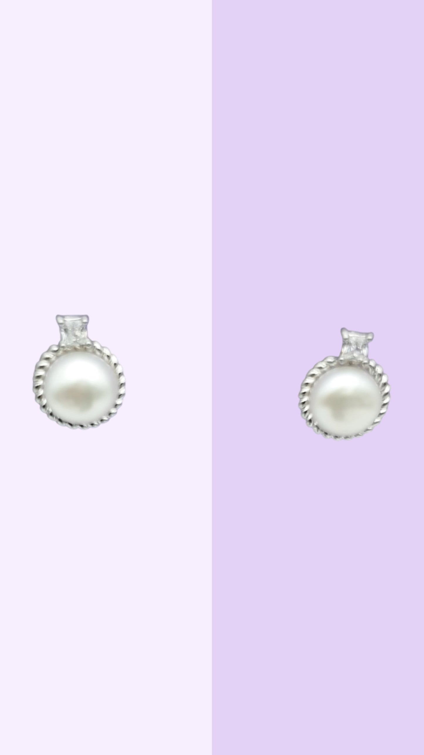 Rope-Edge Pearl Stud Earrings – Silver