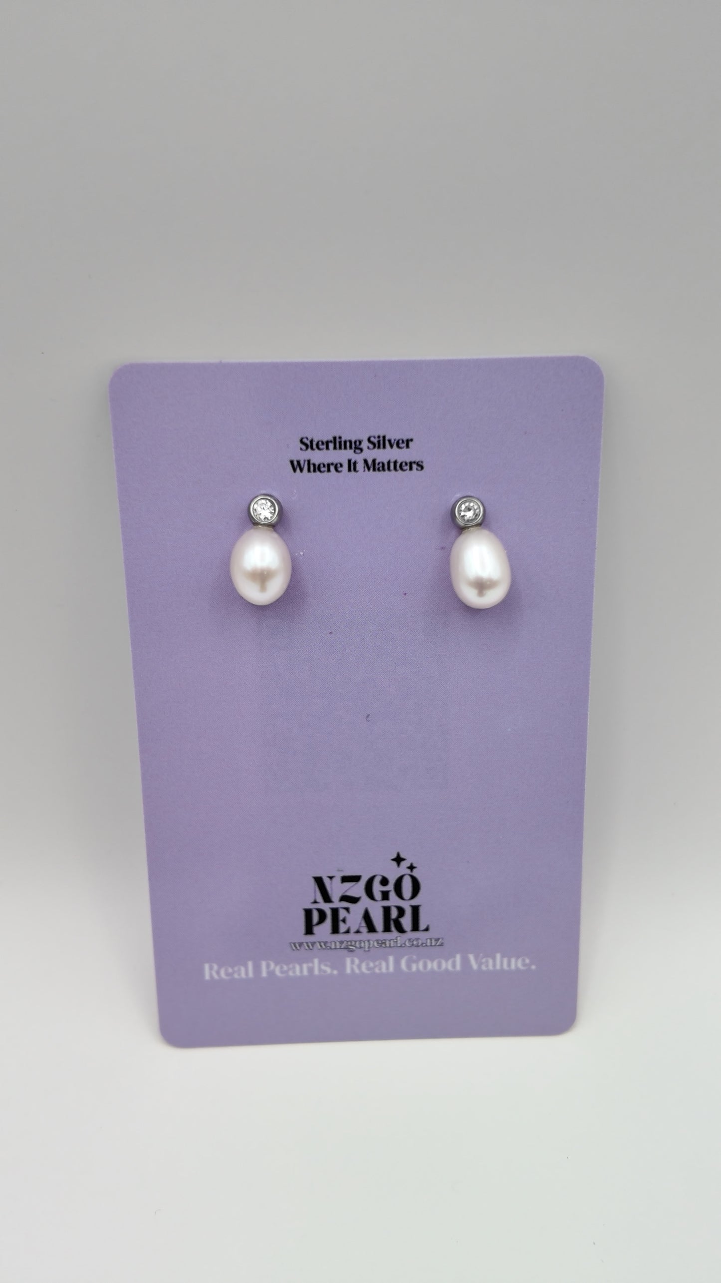 Sterling Silver CZ Pearl Stud Earrings