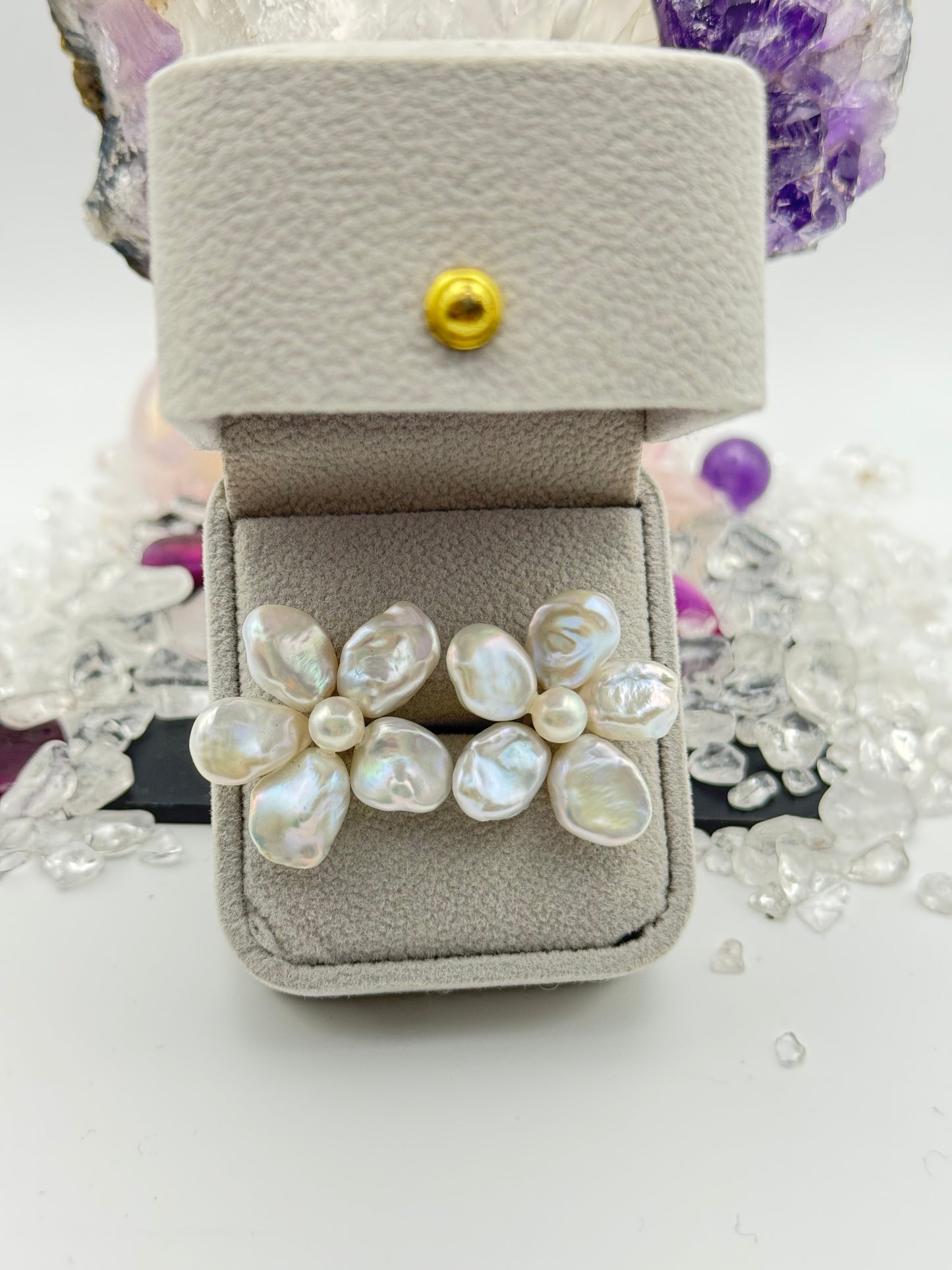 Blossom Pearl Studs – Petal-Shaped Flowers