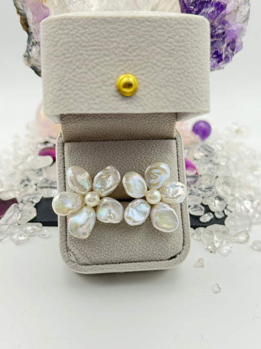 Blossom Pearl Studs – Petal-Shaped Flowers