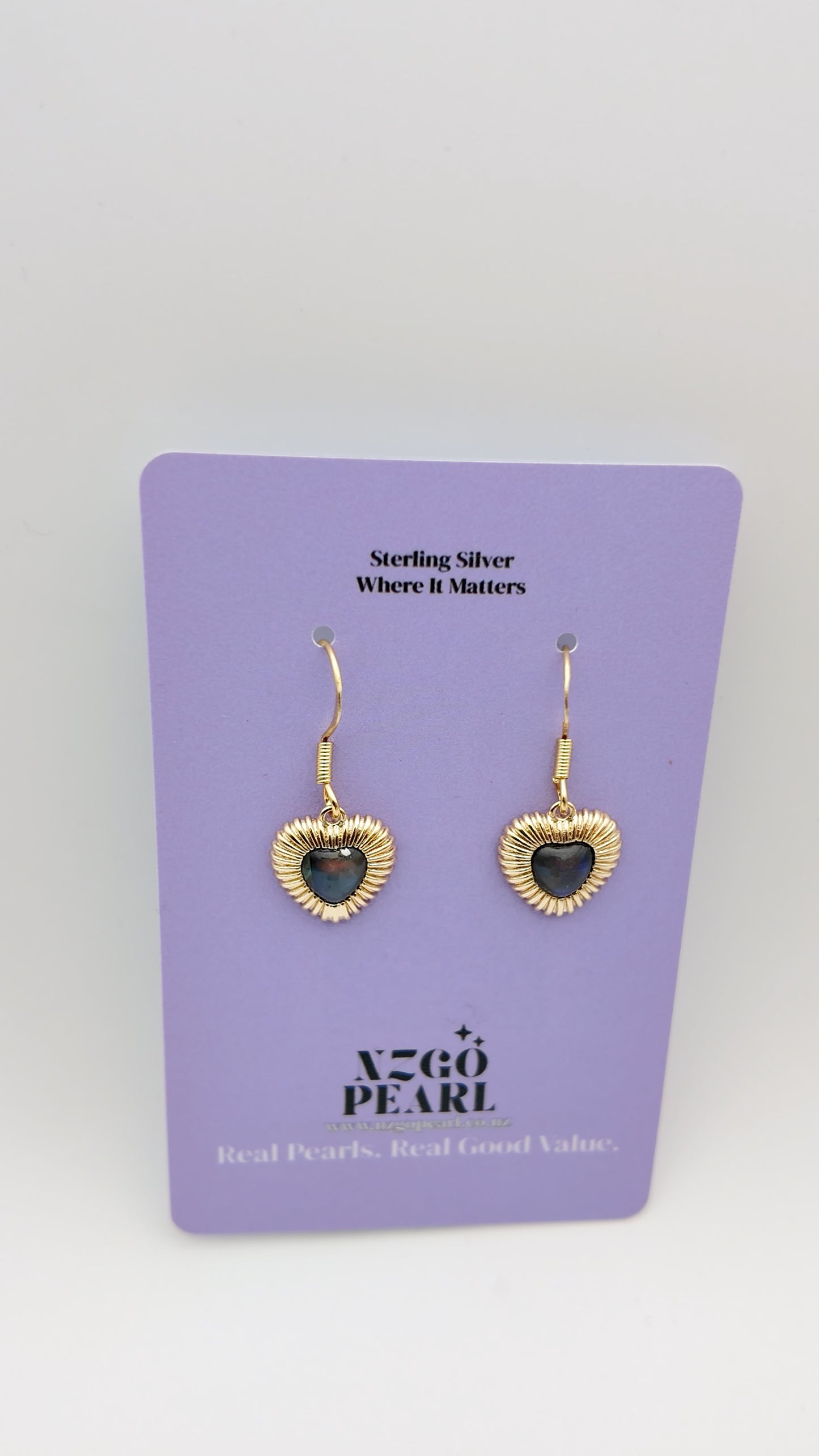 Paua Shell Heart Drop Earrings - Gold
