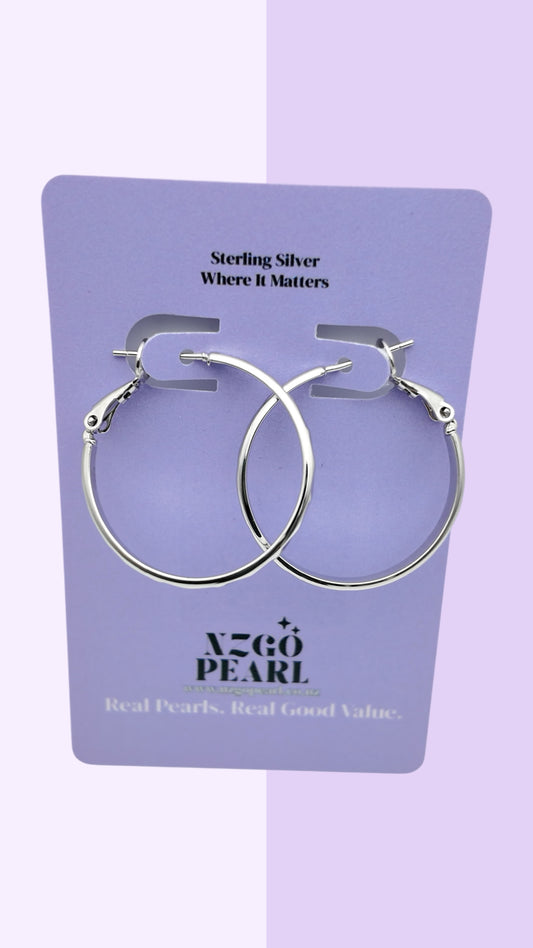 Medium Size Silver Hoop Earrings