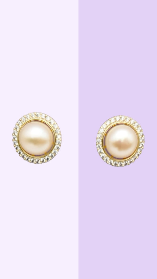 Golden Halo Pearl Studs