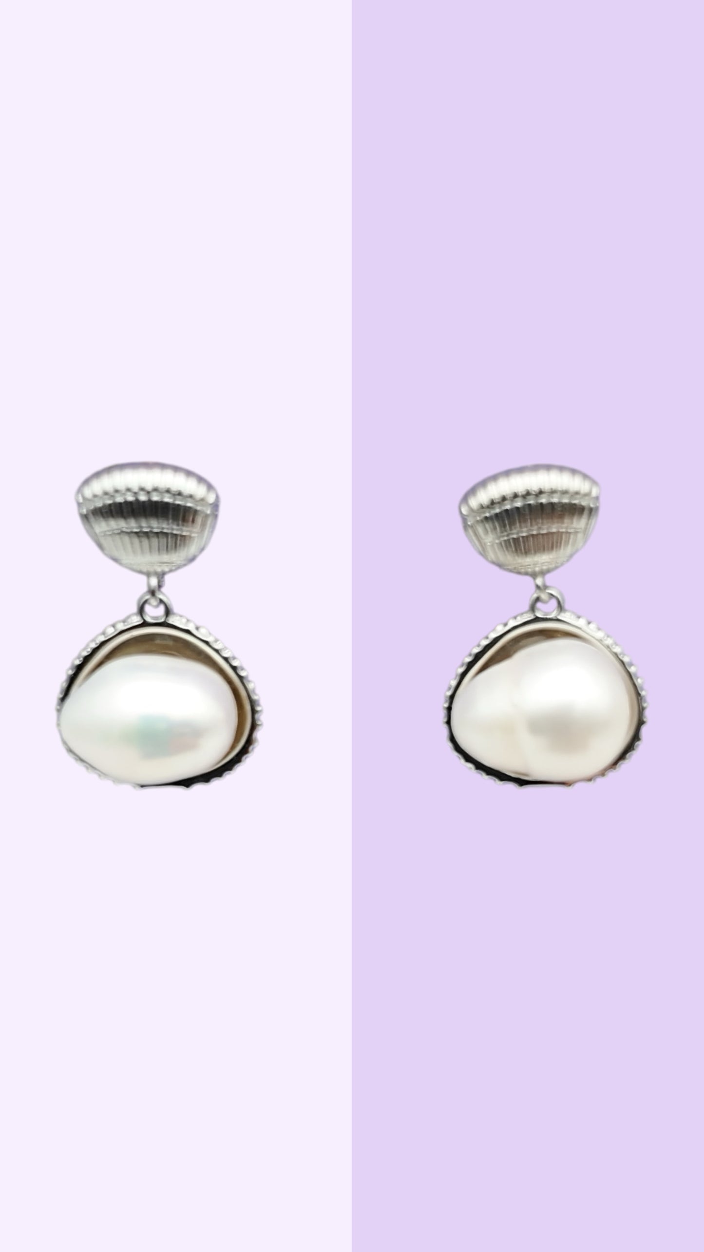 Silver Seashell Baroque Pearl Drops