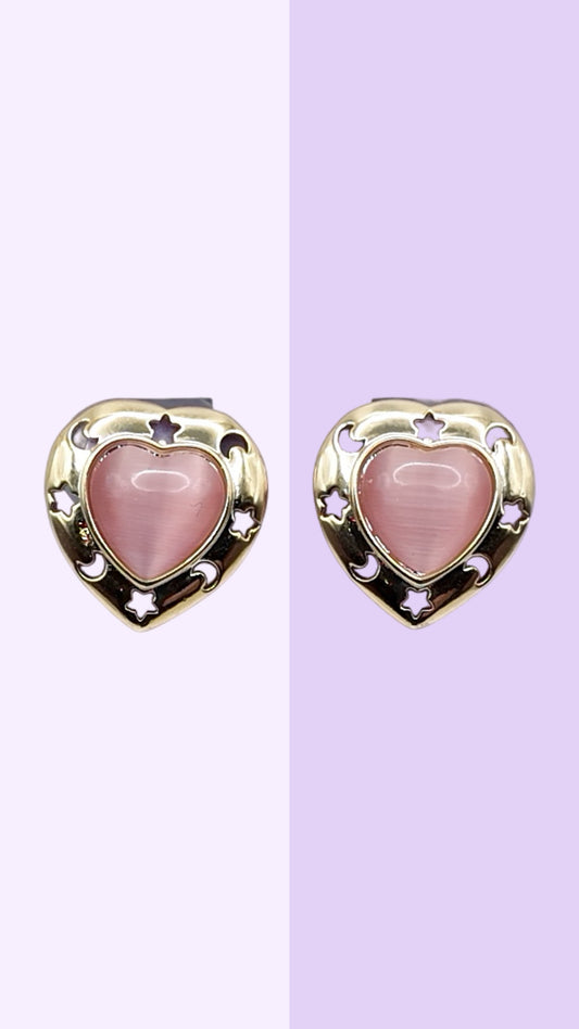 Pink Heart Star & Moon Stud Earrings