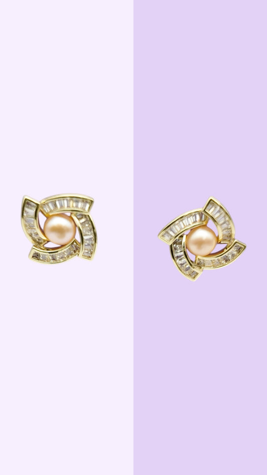 Golden Swirl Champagne Pearl Studs