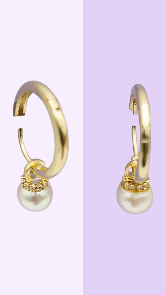 Detachable Pearl Charm Hoops